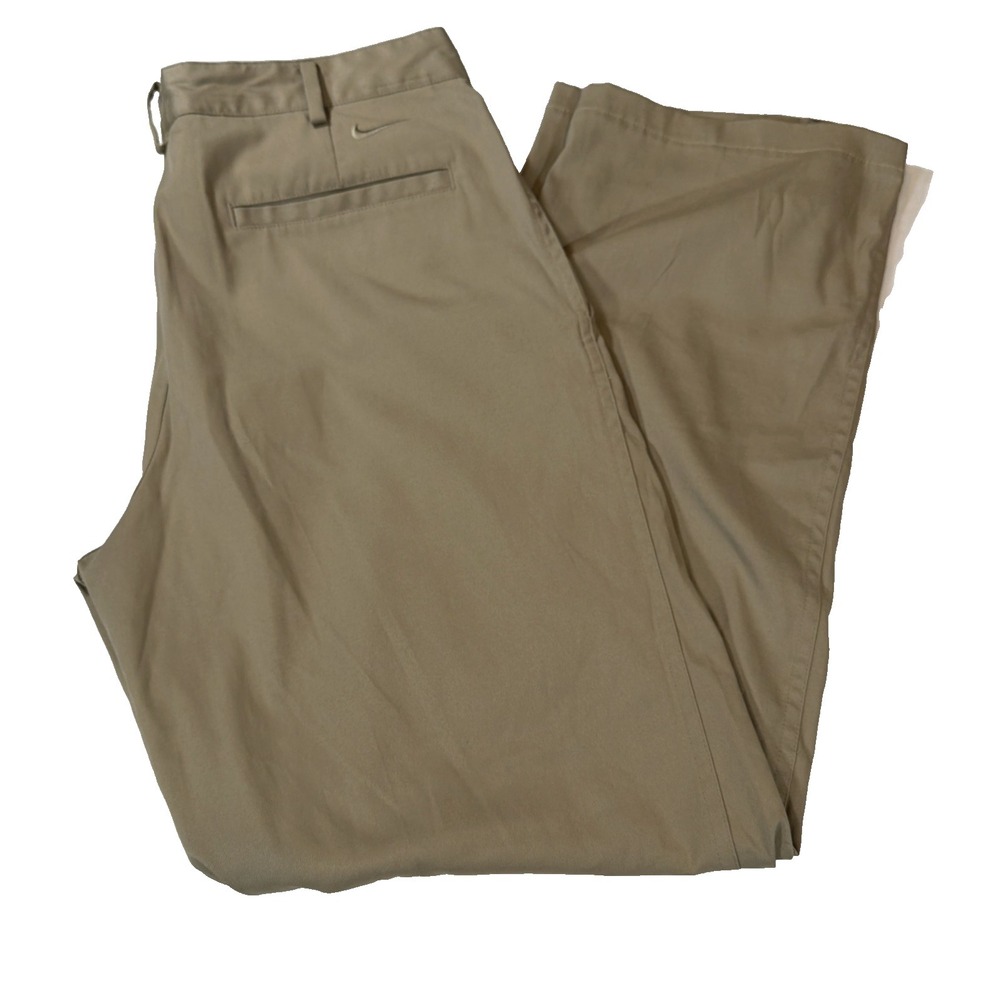 Nike Golf Dri-Fit Pants Mens Tag 32x32 Fits 32x30 Khaki Flat Front Performance